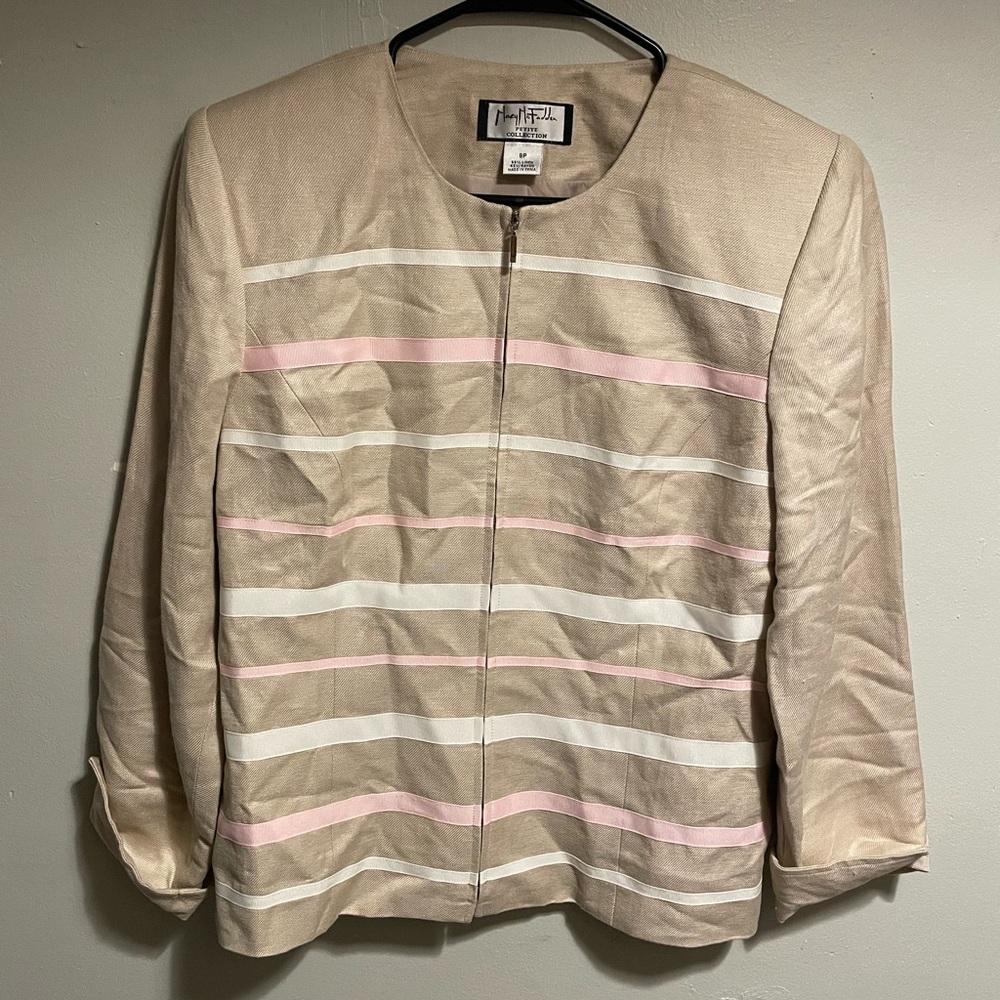 Beige Blazer with Pink and Cream Stripes